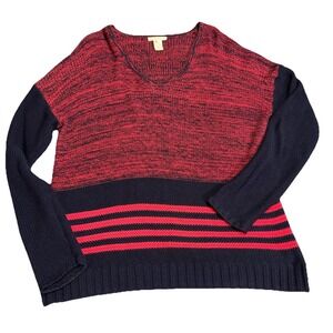 WHITE + WARREN Dark Blue Red‎ Stripe Sweater Women's Small Cotton